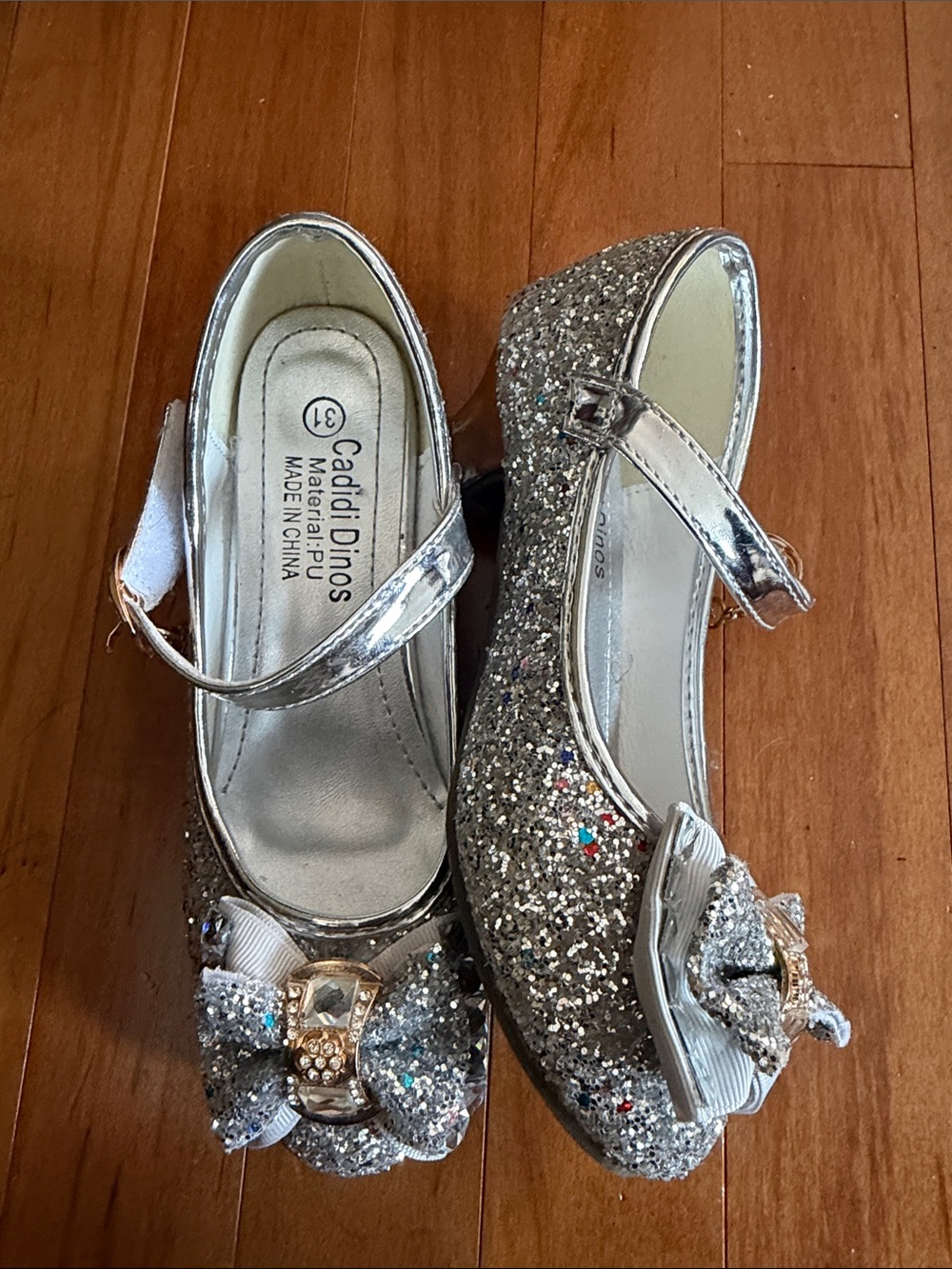 Girls' Silver Glitter Mary Jane Heel Shoes